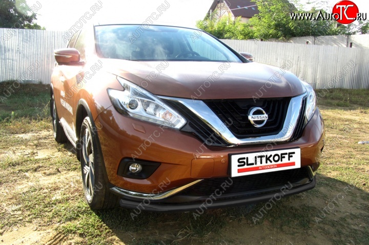 9 999 р. Защита переднего бампер Slitkoff Nissan Murano 3 Z52 дорестайлинг (2015-2022) (Цвет: серебристый)  с доставкой в г. Керчь