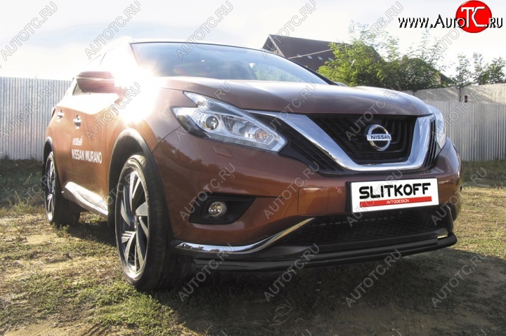 11 249 р. защита переднего бампера Slitkoff Nissan Murano 3 Z52 дорестайлинг (2015-2022) (Цвет: серебристый)  с доставкой в г. Керчь