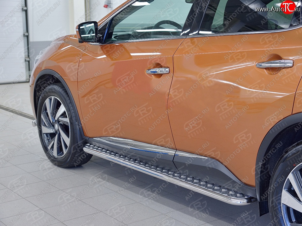 24 649 р. Порожки для ног (Ø42) SLITKOFF  Nissan Murano  3 Z52 (2015-2025) дорестайлинг, рестайлинг (лист - алюминий, профиль - нержавейка)  с доставкой в г. Керчь