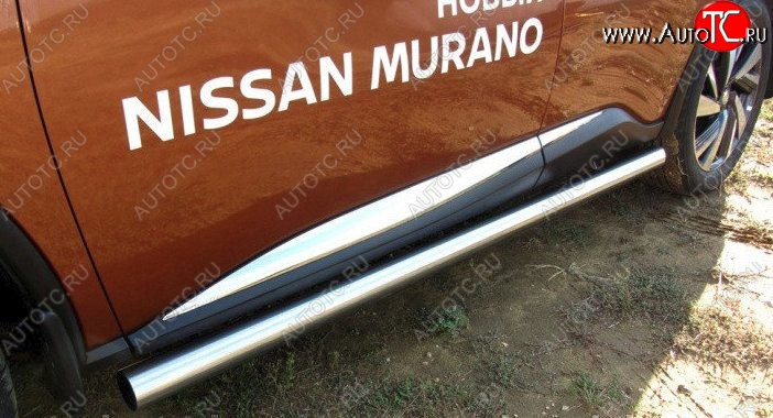 16 999 р. Защита порогов из круглой трубы диаметром 76 мм Slitkoff  Nissan Murano  3 Z52 (2015-2025) дорестайлинг, рестайлинг (Нержавейка, Полированная)  с доставкой в г. Керчь
