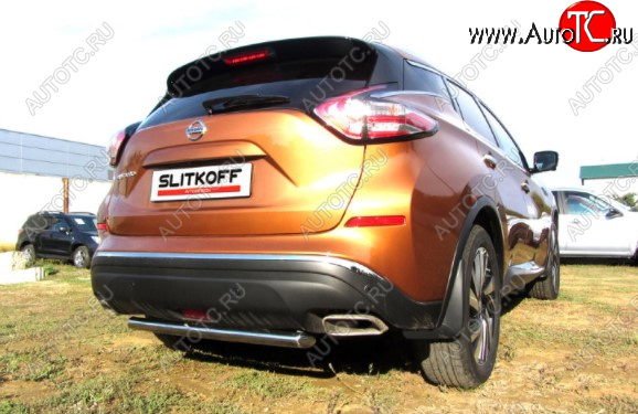 7 999 р. Защита заднего бампера Slitkoff (Ø 57, короткая)  Nissan Murano  3 Z52 (2015-2022) дорестайлинг (Нержавеющая сталь)  с доставкой в г. Керчь
