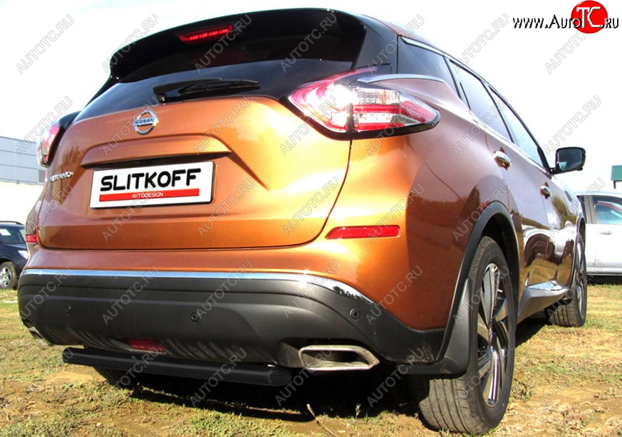 5 599 р. Защита заднего бампера Slitkoff (Ø 57, короткая) Nissan Murano 3 Z52 дорестайлинг (2015-2022) (Сталь с полимерным покрытием. Цвет: черный)  с доставкой в г. Керчь