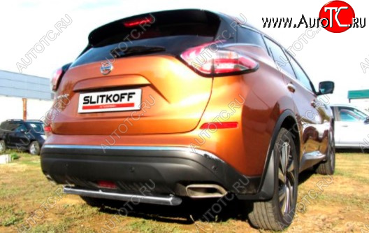 5 599 р. Защита заднего бампера Slitkoff (Ø 57, короткая)  Nissan Murano  3 Z52 (2015-2022) дорестайлинг (Сталь с полимерным покрытием. Цвет: серебристый)  с доставкой в г. Керчь
