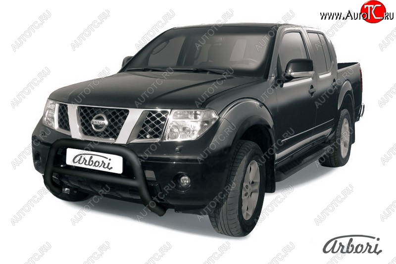 17 279 р. Защита переднего бампера Arbori (низкая, черная, 1 труба d76 mm). Nissan Navara 2 D40 дорестайлинг (2004-2010)  с доставкой в г. Керчь