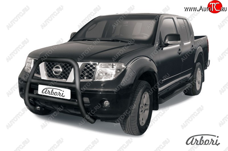 20 159 р. Защита переднего бампера Arbori (высокая, черная, 1 труба d76 mm). Nissan Navara 2 D40 дорестайлинг (2004-2010)  с доставкой в г. Керчь