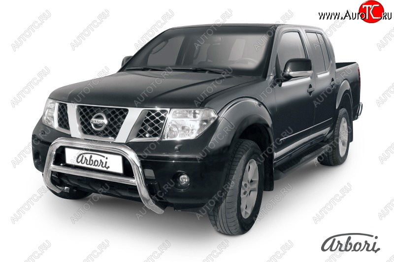 32 579 р. Защита переднего бампера Arbori (низкая, нержавейка, 1 труба d76 mm). Nissan Navara 2 D40 дорестайлинг (2004-2010)  с доставкой в г. Керчь