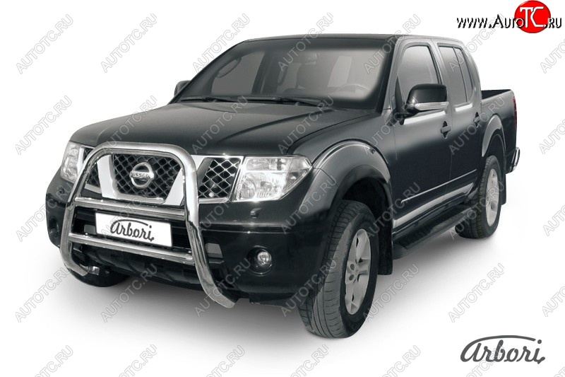 37 799 р. Защита переднего бампера Arbori (высокая, нержавейка, 1 труба d76 mm). Nissan Navara 2 D40 дорестайлинг (2004-2010)  с доставкой в г. Керчь