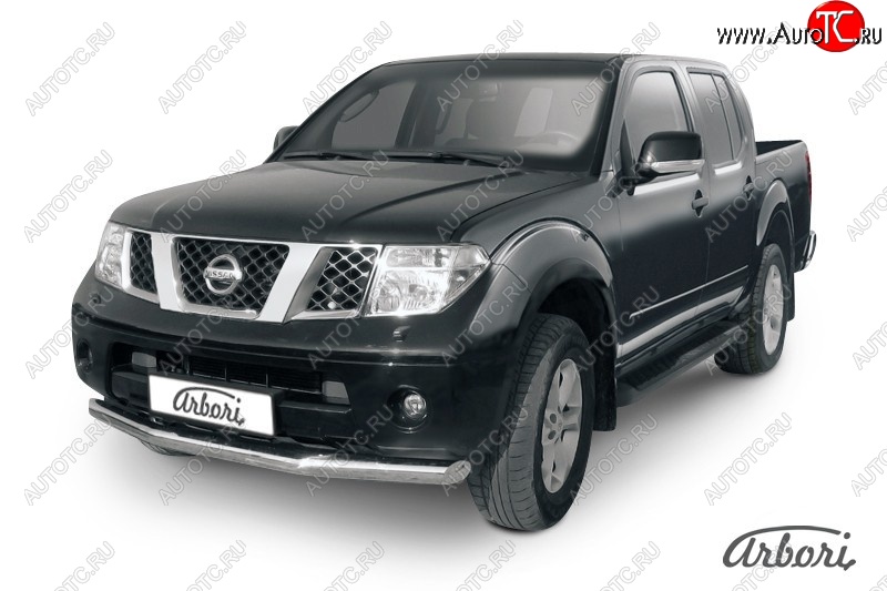 13 319 р. Защита переднего бампера Arbori (нержавейка, 1 труба d76 mm). Nissan Navara 2 D40 дорестайлинг (2004-2010)  с доставкой в г. Керчь