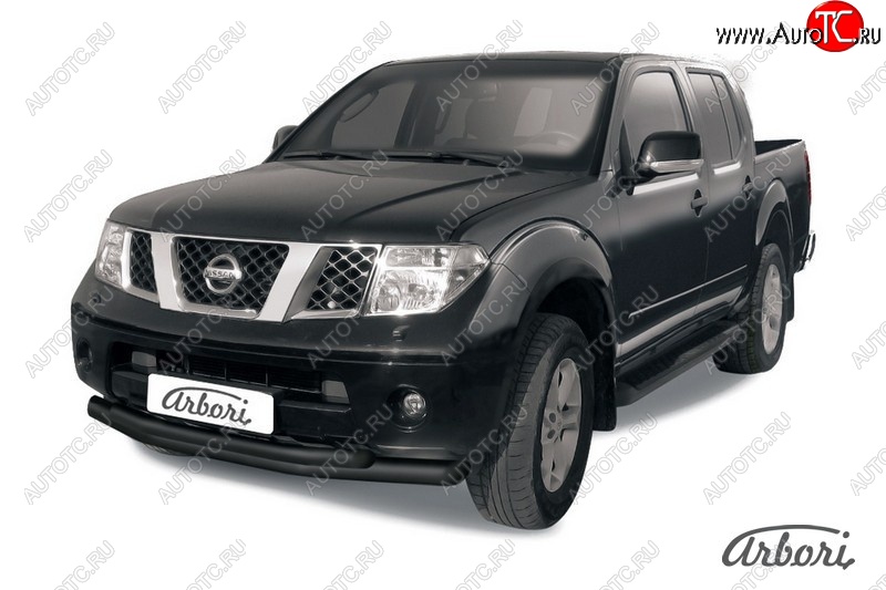 8 369 р. Защита переднего бампера Arbori (черная, 2 трубы d76 и 57 mm) Nissan Navara 2 D40 дорестайлинг (2004-2010)  с доставкой в г. Керчь