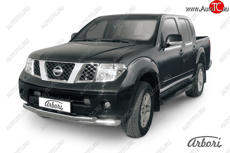 15 749 р. Защита переднего бампера Arbori (нержавейка, 2 трубы d76 и 57 mm) Nissan Navara 2 D40 дорестайлинг (2004-2010)  с доставкой в г. Керчь