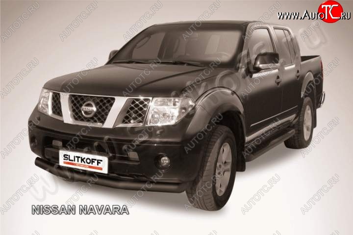 9 449 р. Защита переднего бампер Slitkoff Nissan Navara 2 D40 дорестайлинг (2004-2010) (Цвет: серебристый)  с доставкой в г. Керчь