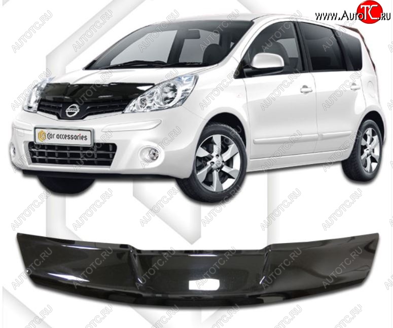 1 899 р. Дефлектор капота (левый руль) CA-Plastic  Nissan Note  1 (2008-2013) E11 рестайлинг (Classic черный, Без надписи)  с доставкой в г. Керчь