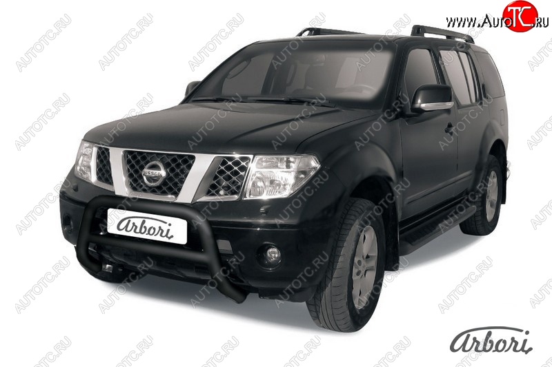 17 279 р. Защита переднего бампера Arbori (низкая, черная, 1 труба d76 mm). Nissan Pathfinder R51 дорестайлинг (2004-2007)  с доставкой в г. Керчь