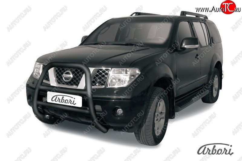 20 159 р. Защита переднего бампера Arbori (высокая, черная, 1 труба d76 mm). Nissan Pathfinder R51 дорестайлинг (2004-2007)  с доставкой в г. Керчь