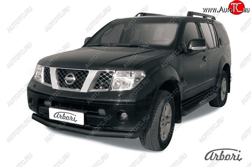 7 019 р. Защита переднего бампера Arbori (черная, 1 труба d76 mm). Nissan Pathfinder R51 дорестайлинг (2004-2007)  с доставкой в г. Керчь
