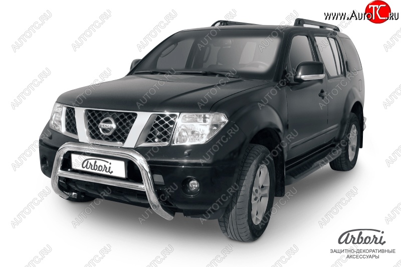 32 579 р. Защита переднего бампера Arbori (низкая, нержавейка, 1 труба d76 mm). Nissan Pathfinder R51 дорестайлинг (2004-2007)  с доставкой в г. Керчь