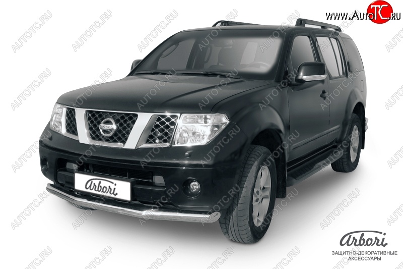 13 319 р. Защита переднего бампера Arbori (нержавейка, 1 труба d76 mm). Nissan Pathfinder R51 дорестайлинг (2004-2007)  с доставкой в г. Керчь