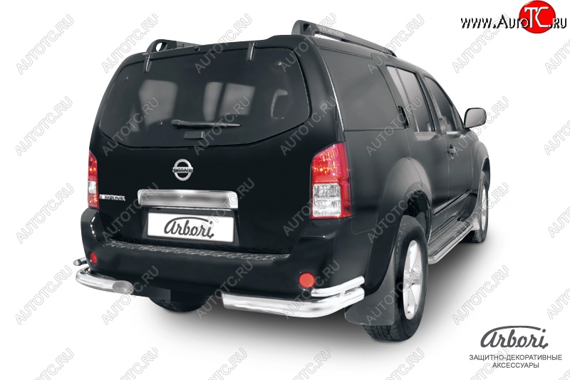 18 269 р. Защита заднего бампера Arbori (уголки, нержавейка, 2 труба d76 и 42 mm). Nissan Pathfinder R51 дорестайлинг (2004-2007)  с доставкой в г. Керчь