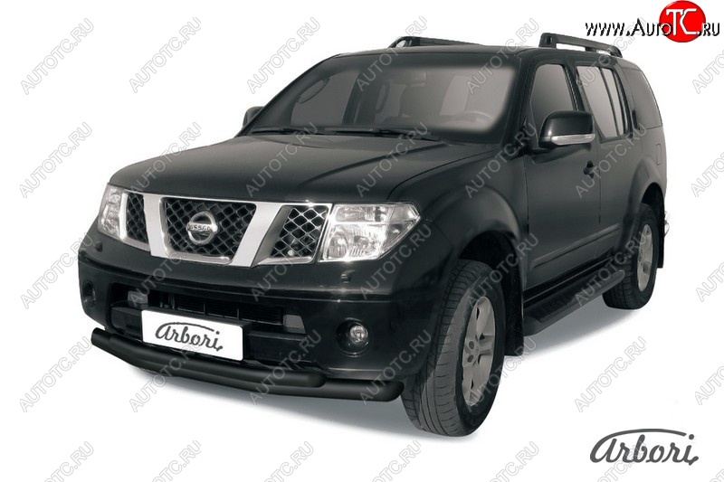 8 369 р. Защита переднего бампера Arbori (черная, 2 трубы d76 и 57 mm) Nissan Pathfinder R51 дорестайлинг (2004-2007)  с доставкой в г. Керчь