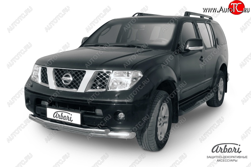 15 749 р. Защита переднего бампера Arbori (нержавейка, 2 трубы d76 и 57 mm) Nissan Pathfinder R51 дорестайлинг (2004-2007)  с доставкой в г. Керчь
