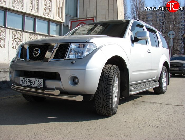 13 999 р. Двойная защита переднего бампера d76 и 63 мм Металл Дизайн  Nissan Pathfinder  R51 (2004-2007) дорестайлинг (полированная нержавейка)  с доставкой в г. Керчь