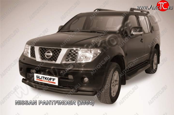 11 299 р. Защита переднего бампер Slitkoff  Nissan Pathfinder  R51 (2004-2007) дорестайлинг (Цвет: серебристый)  с доставкой в г. Керчь