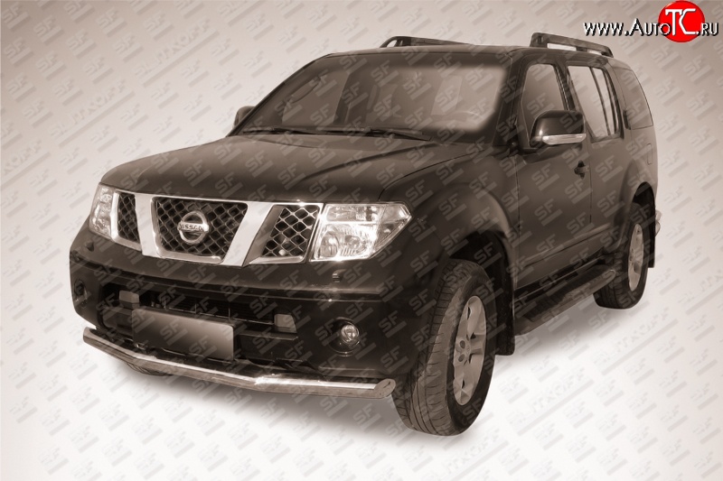 13 499 р. Одинарная защита переднего бампера из трубы диаметром 76 мм Slitkoff Nissan Pathfinder R51 дорестайлинг (2004-2007) (Нержавейка, Полированная)  с доставкой в г. Керчь