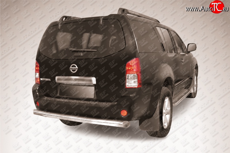 13 499 р. Защита заднего бампера из длинной трубы диаметром 76 мм Slitkoff  Nissan Pathfinder  R51 (2004-2007) дорестайлинг (Нержавейка, Полированная)  с доставкой в г. Керчь