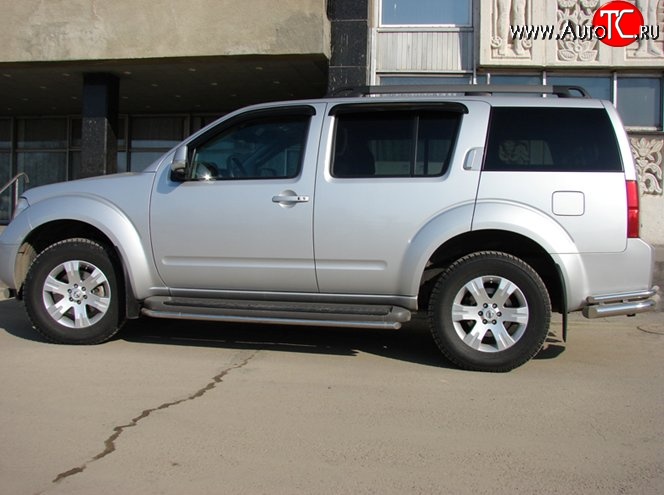 8 799 р. Защита порогов d43 мм Металл Дизайн Nissan Pathfinder R51 дорестайлинг (2004-2007) (полированная нержавейка)  с доставкой в г. Керчь