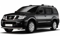 Защита порогов из трубы Ø51 Petroil Tuning Nissan Pathfinder R51 дорестайлинг (2004-2007) (Нержавеющая полированная сталь)