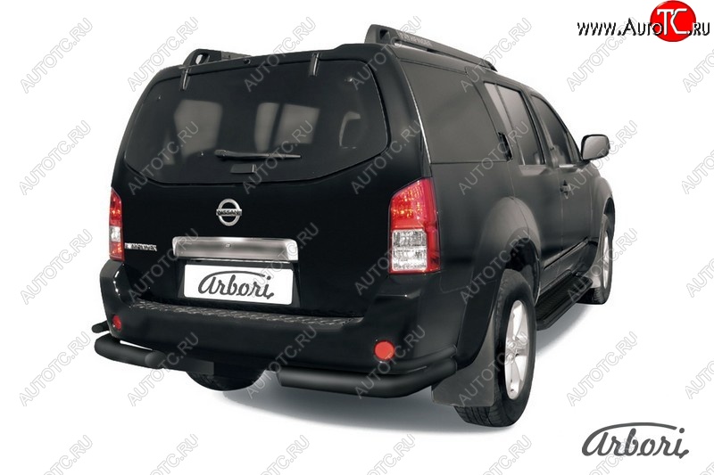 4 859 р. Защита заднего бампера Arbori (уголки, черная, 2 трубы d76 и 42 mm). Nissan Pathfinder R51 дорестайлинг (2004-2007)  с доставкой в г. Керчь