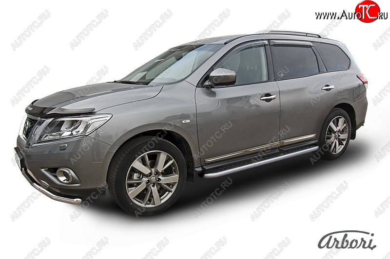 14 579 р. Защита штатных порогов с листом Arbori (нержавейка, алюминий, d57) Nissan Pathfinder R52 дорестайлинг (2012-2017)  с доставкой в г. Керчь