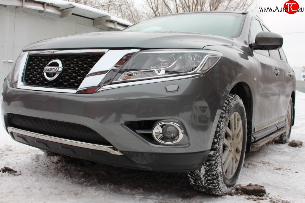 1 469 р. Нижняя сетка на бампер Russtal (черная) Nissan Pathfinder R52 дорестайлинг (2012-2017)  с доставкой в г. Керчь