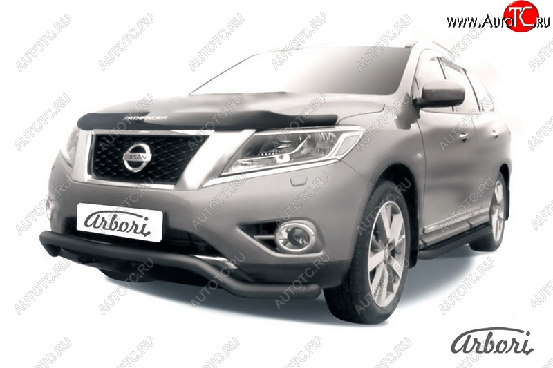 8 279 р. Защита переднего бампера Arbori (волна, черная, 1 труба d57 mm). Nissan Pathfinder R52 дорестайлинг (2012-2017)  с доставкой в г. Керчь