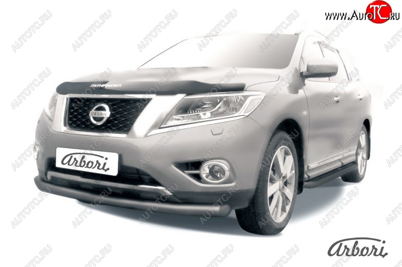 6 749 р. Защита переднего бампера Arbori (черная, 1 труба d57 mm). Nissan Pathfinder R52 дорестайлинг (2012-2017)  с доставкой в г. Керчь