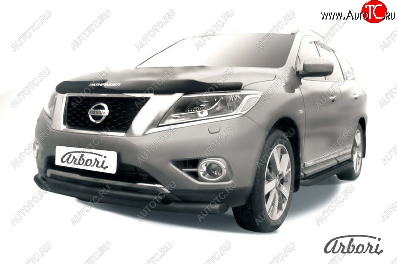 8 999 р. Защита переднего бампера Arbori (черная, 2 трубы d76 и 57 mm) Nissan Pathfinder R52 дорестайлинг (2012-2017)  с доставкой в г. Керчь