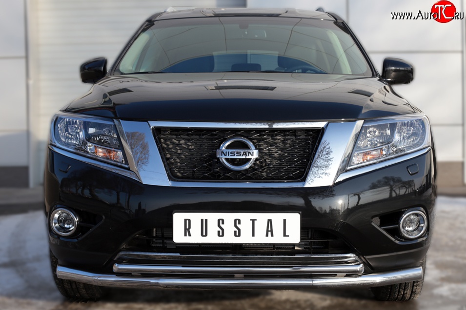 14 499 р. Защита переднего бампера (2 трубыØ63 и 42 мм, нержавейка) SLITKOFF  Nissan Pathfinder  R52 (2012-2017) дорестайлинг  с доставкой в г. Керчь