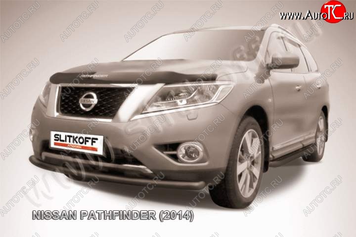 8 999 р. Защита переднего бампер Slitkoff Nissan Pathfinder R52 дорестайлинг (2012-2017) (Цвет: серебристый)  с доставкой в г. Керчь