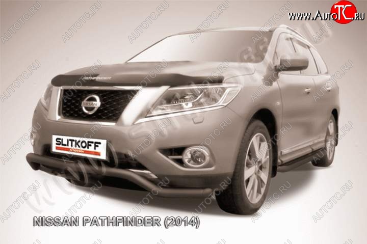 10 999 р. защита переднего бампера Slitkoff  Nissan Pathfinder  R52 (2012-2017) дорестайлинг (Цвет: серебристый)  с доставкой в г. Керчь