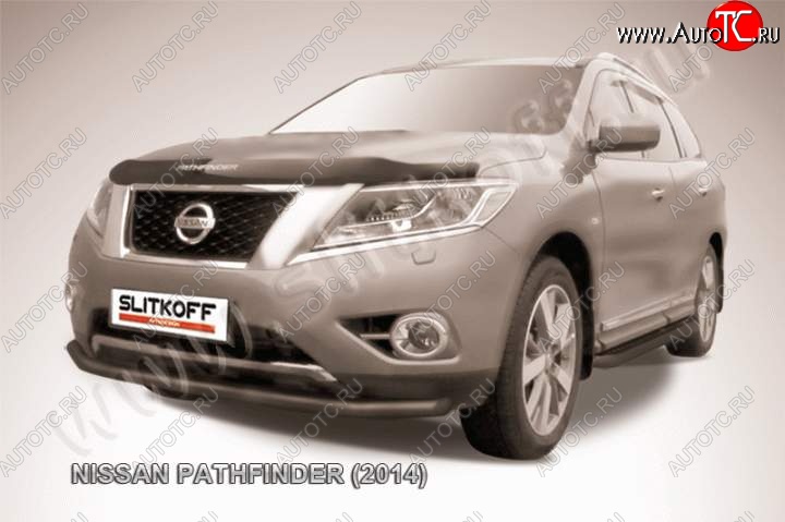 8 999 р. Защита переднего бампер Slitkoff Nissan Pathfinder R52 дорестайлинг (2012-2017) (Цвет: серебристый)  с доставкой в г. Керчь