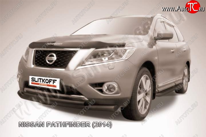 11 999 р. Защита переднего бампер Slitkoff  Nissan Pathfinder  R52 (2012-2017) дорестайлинг (Цвет: серебристый)  с доставкой в г. Керчь