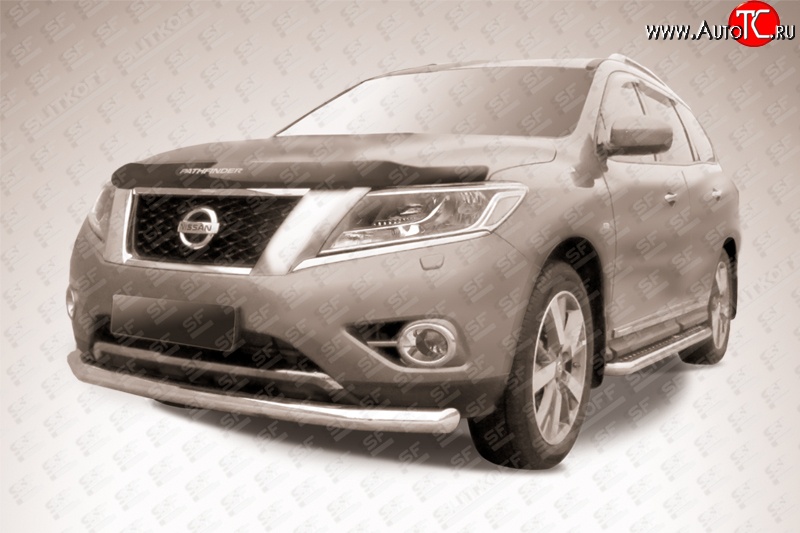 14 499 р. Одинарная защита переднего бампера диаметром 76 мм Slitkoff  Nissan Pathfinder  R52 (2012-2017) дорестайлинг (Нержавейка, Полированная)  с доставкой в г. Керчь