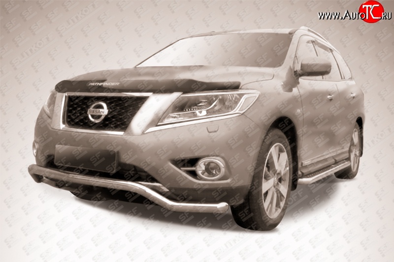 15 949 р. Фигурная защита переднего бампера диаметром 57 мм Slitkoff  Nissan Pathfinder  R52 (2012-2017) дорестайлинг (Нержавейка, Полированная)  с доставкой в г. Керчь
