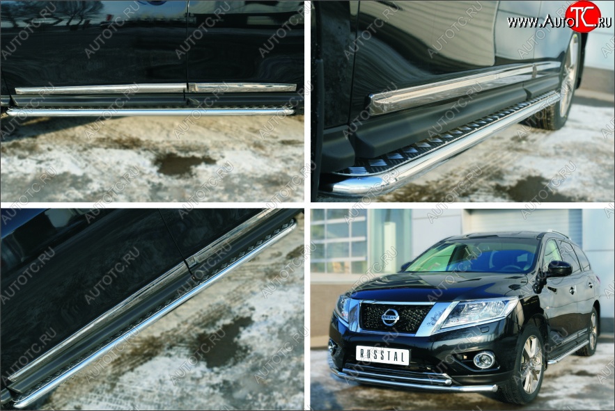 22 999 р. Порожки для ног (Ø42) SLITKOFF  Nissan Pathfinder  R52 (2012-2017) дорестайлинг (лист - алюминий, профиль - сталь)  с доставкой в г. Керчь