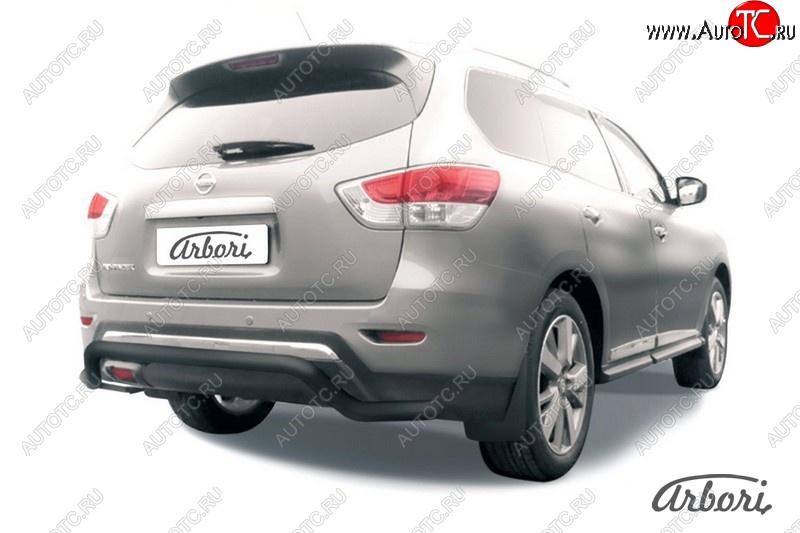7 559 р. Защита заднего бампера Arbori (волна, черная, 1 труба d57 mm). Nissan Pathfinder R52 дорестайлинг (2012-2017)  с доставкой в г. Керчь