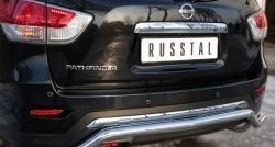 Защита заднего бампера (Ø63 мм волна, нержавейка) SLITKOFF Nissan Pathfinder  R52 (2012-2017) дорестайлинг