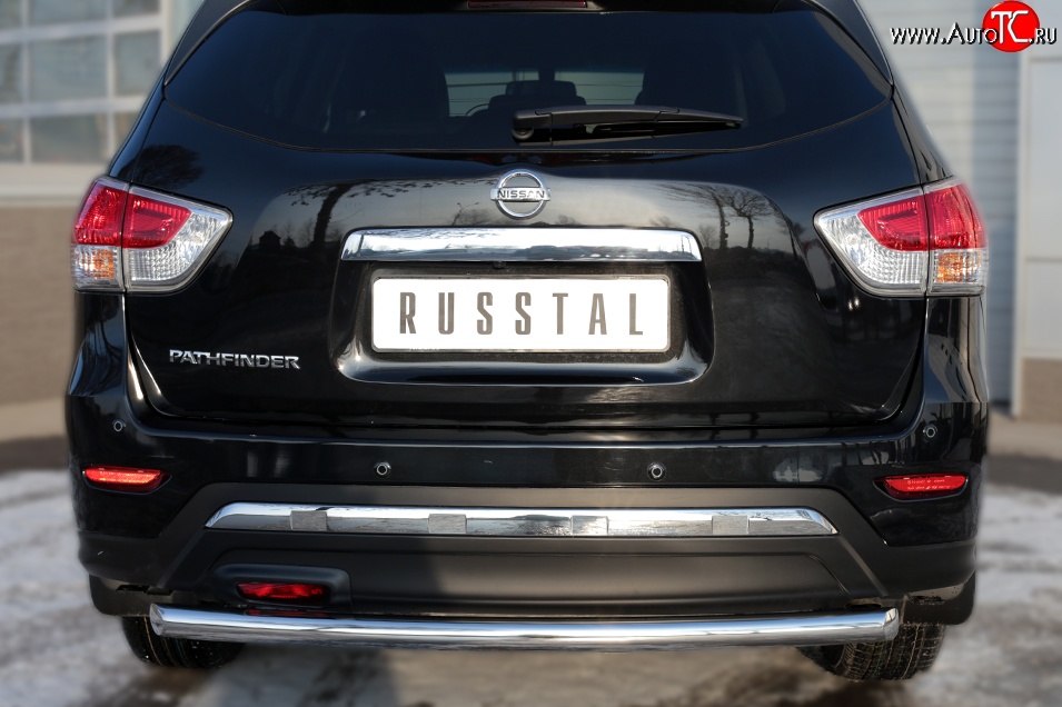 12 649 р. Защита заднего бампера (Ø63 мм, нержавейка) SLITKOFF  Nissan Pathfinder  R52 (2012-2017) дорестайлинг  с доставкой в г. Керчь