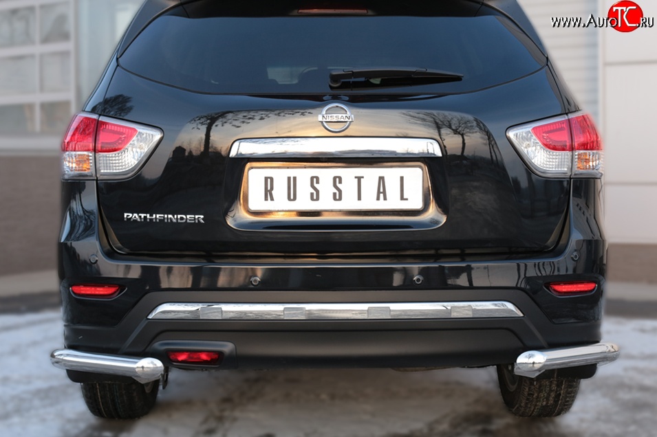 16 349 р. Защита заднего бампера (Ø63 мм уголки, нержавейка) SLITKOFF  Nissan Pathfinder  R52 (2012-2017) дорестайлинг  с доставкой в г. Керчь