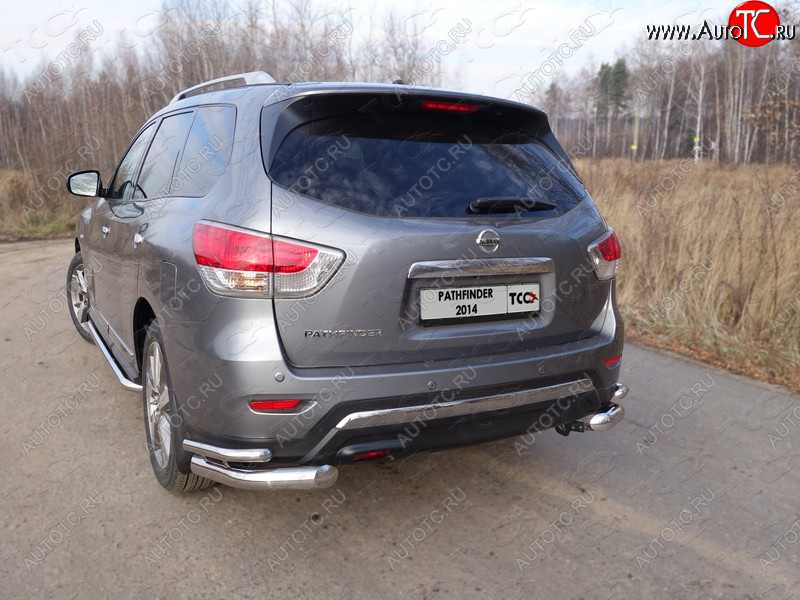 26 499 р. Защита заднего бампера (уголки двойные) ТСС 76,1/42,4 мм Nissan Pathfinder R52 дорестайлинг (2012-2017)  с доставкой в г. Керчь