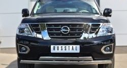 Защита переднего бампера (2 трубыØ75х42 мм, нержавейка) Russtal Nissan Patrol 6 Y62 дорестайлинг (2010-2014)